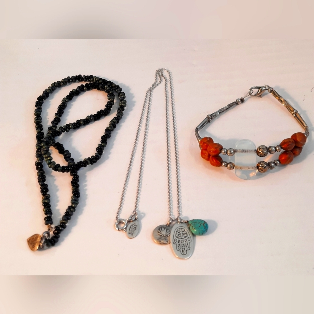 2 Sterling Silver Neclases And Silver Plate Bracelet With Opalite